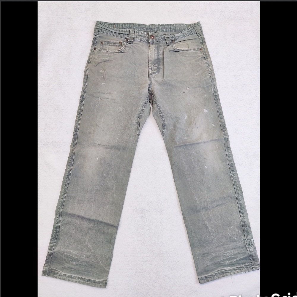 prAna Mens Organic Cotton Utility Pants Sage Green 34x29 Broken-In Workwear
